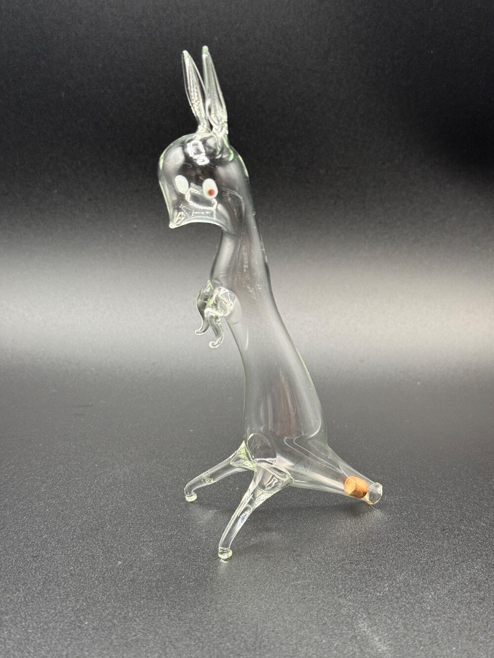 Vintage BOLS Kangaroo Figural Liquor Bottle Hand Blown Glass 6" w Cork